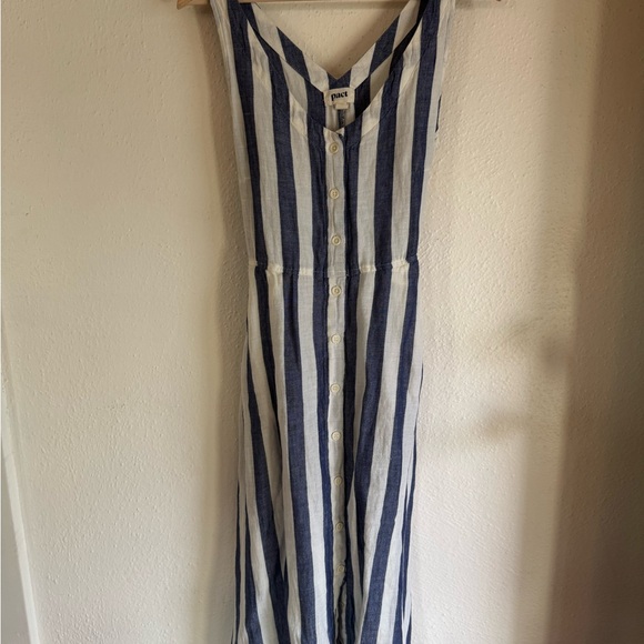 Pact Pants - Pact Blue and White Striped Button-Front Jumpsuit